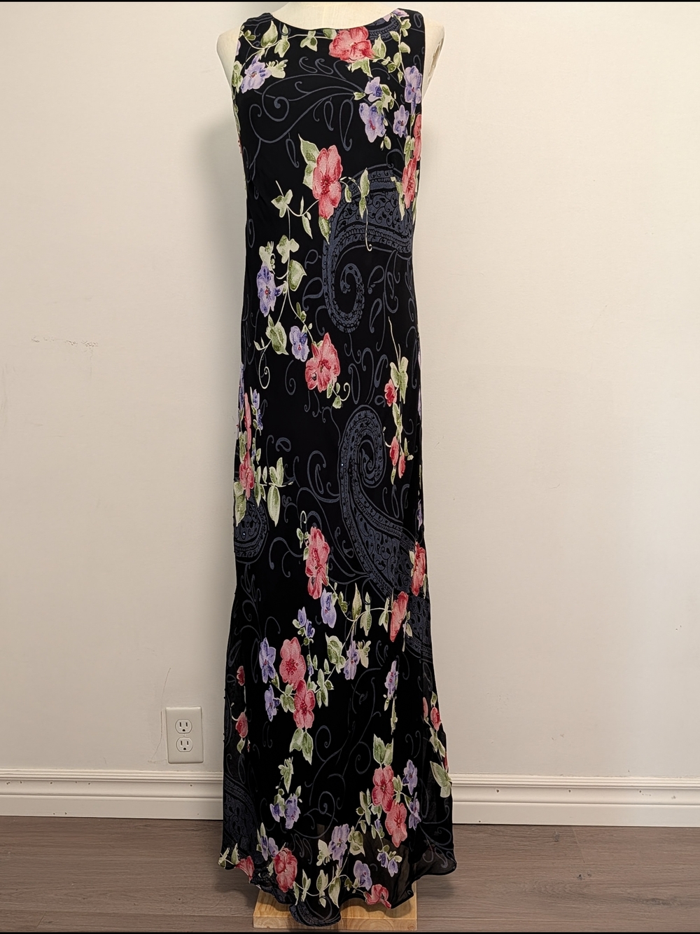 Sleeveless Black Floral Maxi Dress Beading And Low Back